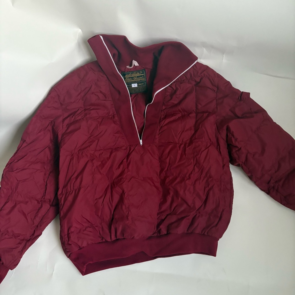 vintage Eddie Bauer red puffer jacket with sweatshirt pocket